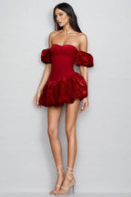 Iver Red Sheath Bubble Sleeve Mini Dress