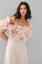 Alreem Pink Strapless 3D Floral Maxi Dress