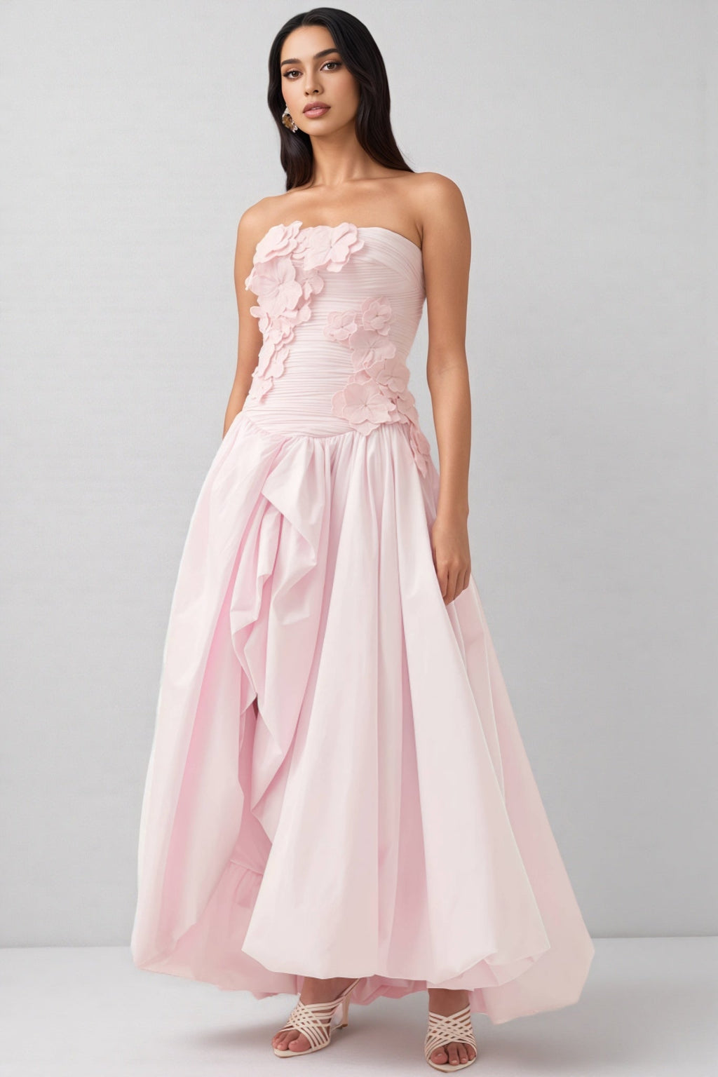 Eliahe Pink 3D Flower Split Maxi Dress