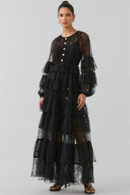 Varekx Black Round Neck Lace Maxi Dress