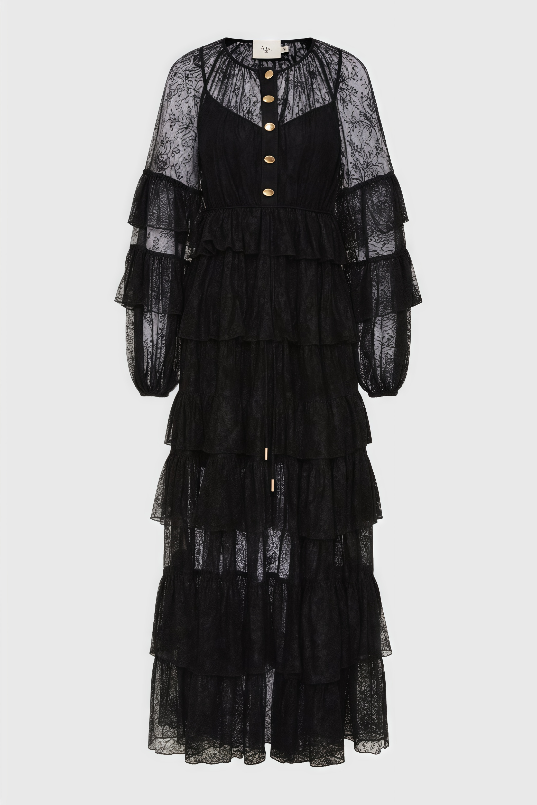 Varekx Black Round Neck Lace Maxi Dress