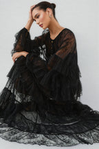 Varekx Black Round Neck Lace Maxi Dress