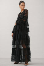 Varekx Black Round Neck Lace Maxi Dress