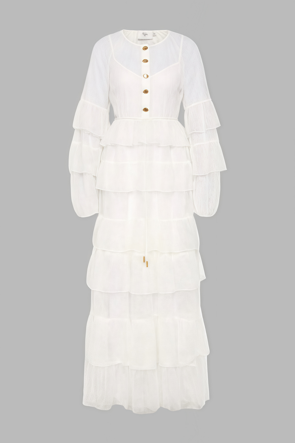 Wintk White Round Neck Lace Maxi Dress