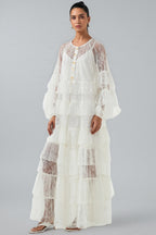 Wintk White Round Neck Lace Maxi Dress