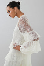 Wintk White Round Neck Lace Maxi Dress