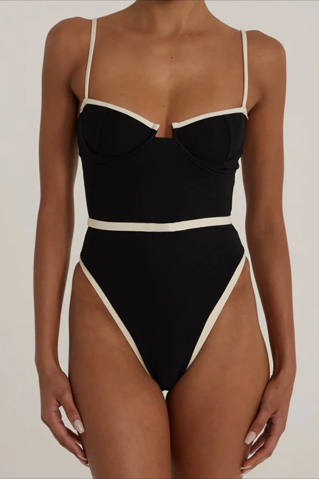 Contrast Color One Piece Bikini Set