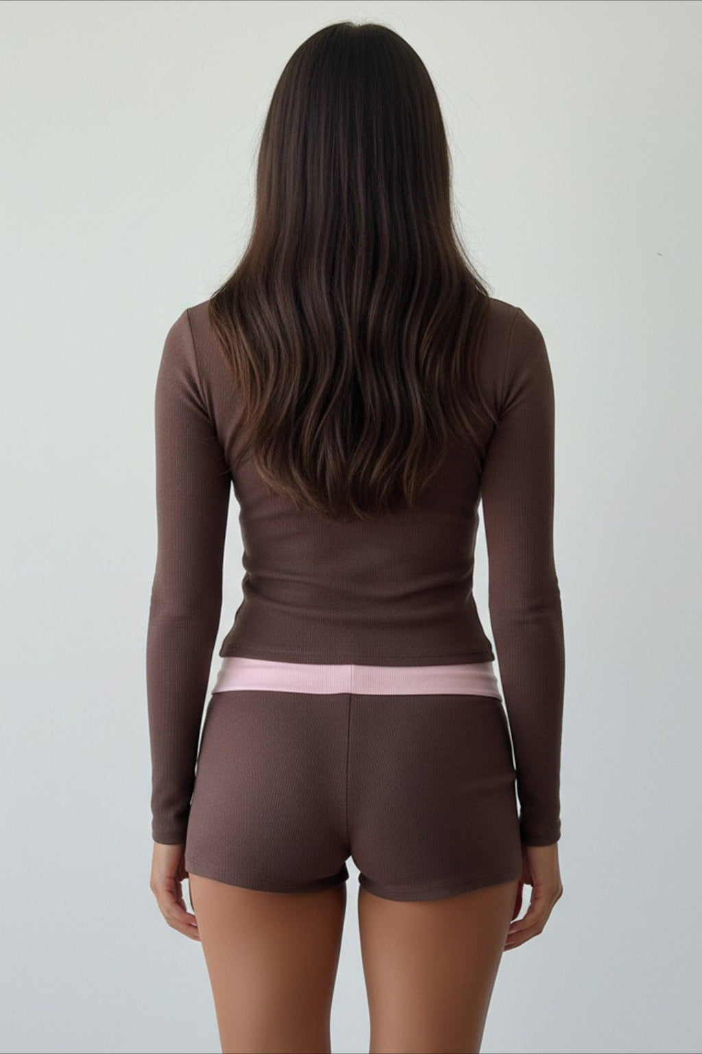Cross V Neck Contrast Slim Long Sleeve Two Piece Set