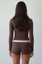 Cross V Neck Contrast Slim Long Sleeve Two Piece Set