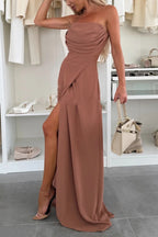 Stylish Sleeveless Off-shoulder Elegant Back Tie-up Slit Maxi Dress