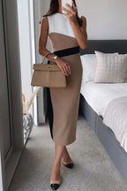 Workwear Day Colourblock Tailored Pencil Slit Stretch Midi Dress