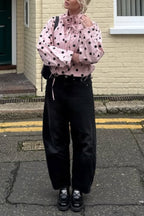 Polka Dot Print Loose Stand Collar Button Bow Tie Casual Long-sleeved Jacket