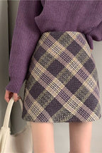 Wool Plaid High Waist A-Line Skirt