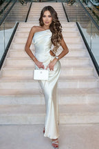Sexy Slim Fit Asymmetrical Neck Cutout Satin Formal Dress