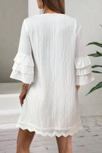 Tassel Pom Pom Ruffle Sleeve Lace Detail Boho Dress