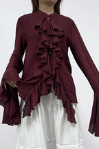 Ruffled Long-Sleeve Elegant Blouse