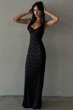 Deep V Backless Maxi Lace Dress