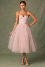 Sheer Bustier Strapless Cocktail Dress