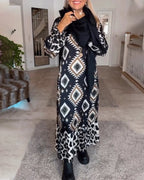Eleonora Long Sleeve Dress with Geometric Print for Women