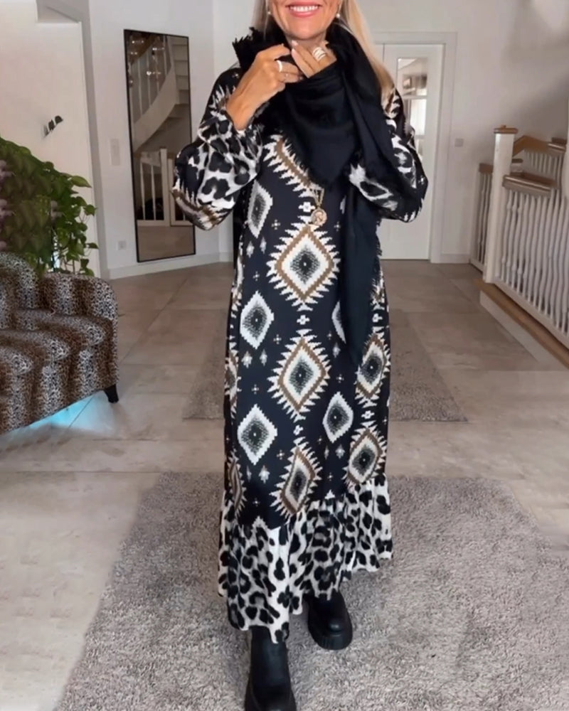 Eleonora Long Sleeve Dress with Geometric Print for Women