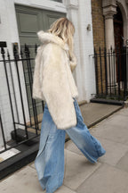 Short Faux Fox Fur Quilted Coat