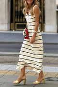 Striped Sleeveless Cardigan + Ruffled Midi Skirt Knit Set