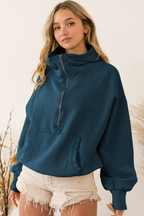 Trendy Athletic Zip Drawstring Long Sleeve Hoodie