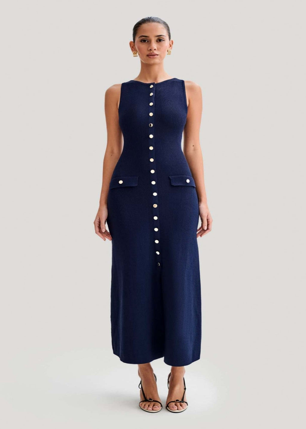 Juliette Ribbed Knit Button Midi Dress