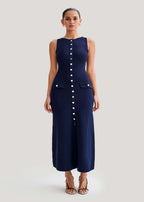 Juliette Ribbed Knit Button Midi Dress