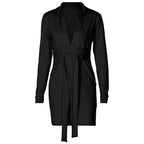 Long sleeve deep v neck turnover collar mini dress
