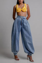 Fashion High Waist Vintage Zipper Cuffed Loose Jeans