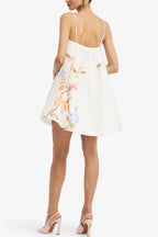 Blossoms Climb Lemon Vine Print Adjustable Straps A-line Mini Dress