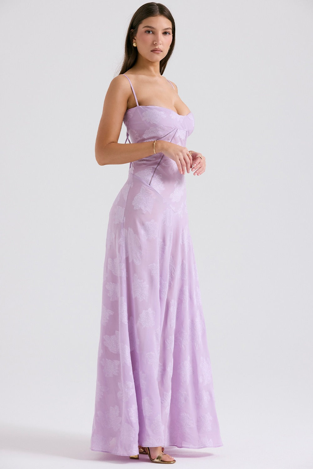 Dainty Lace Spaghetti Strap Tie Waist  Prom Dress