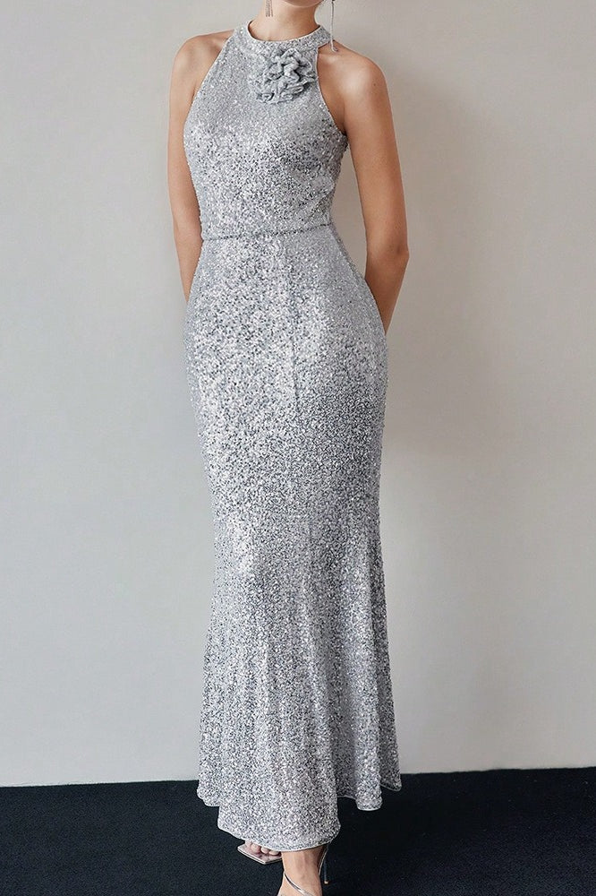 Halter Sequin Mermaid Maxi Dress