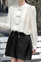 Beige Splice Buckle Shirt