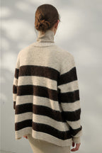Oversized Stripe Color Block V Neck Knit Cardigan