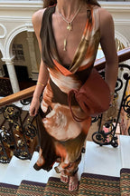 Backless Halter Pleated Midi Dress