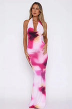 Deep V neck Backless Maxi Dress
