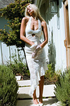 Lace Panel Halter Neck Bodycon Maxi Dress