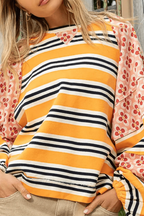 Casual Striped Print Flowers Contrast O Neck Hoodies