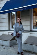 Bell-Sleeve Pink Polo Collar Cardigan Straight Skirt Two Piece Set