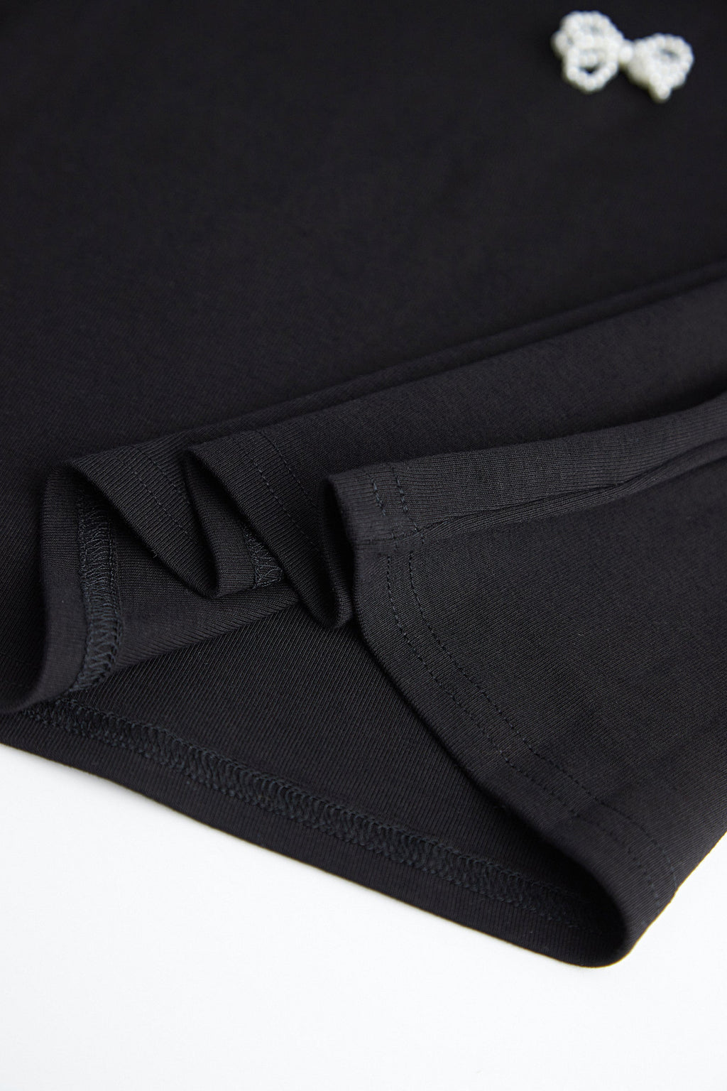 Black Faux-Pearl Bow Embellished Cotton Blouse
