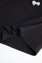Black Faux-Pearl Bow Embellished Cotton Blouse