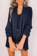 Plain Lapel Cardigan Faux Pocket Blazer