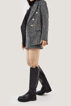 Black Lapel Collar Houndstooth Blazer