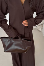 Solid V-neck Cardigan Tapered Two Piece Set