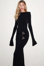 Vintage Flared Full Sleeve Pleated Maxi Dress
