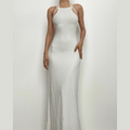 Halter solid sleeveless backless self tie maxi dress