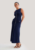 Juliette - Ribbed Knit Button Midi Dress