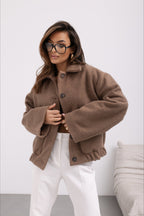 Trendy Solid Wool Pocket Elastic Snap Coat